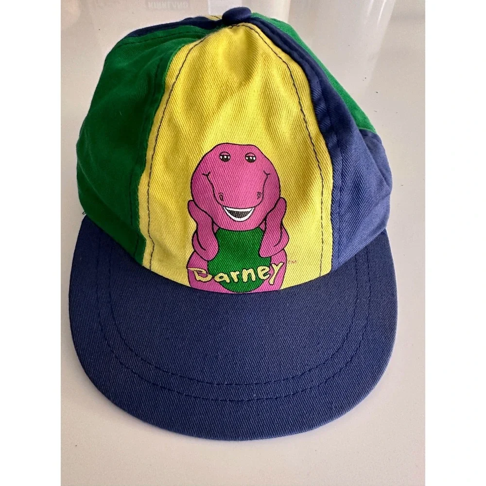 Vintage 1992 Barney Dinosaur Kids Hat Cap One Size Colorblock Cotton 90s TV Show